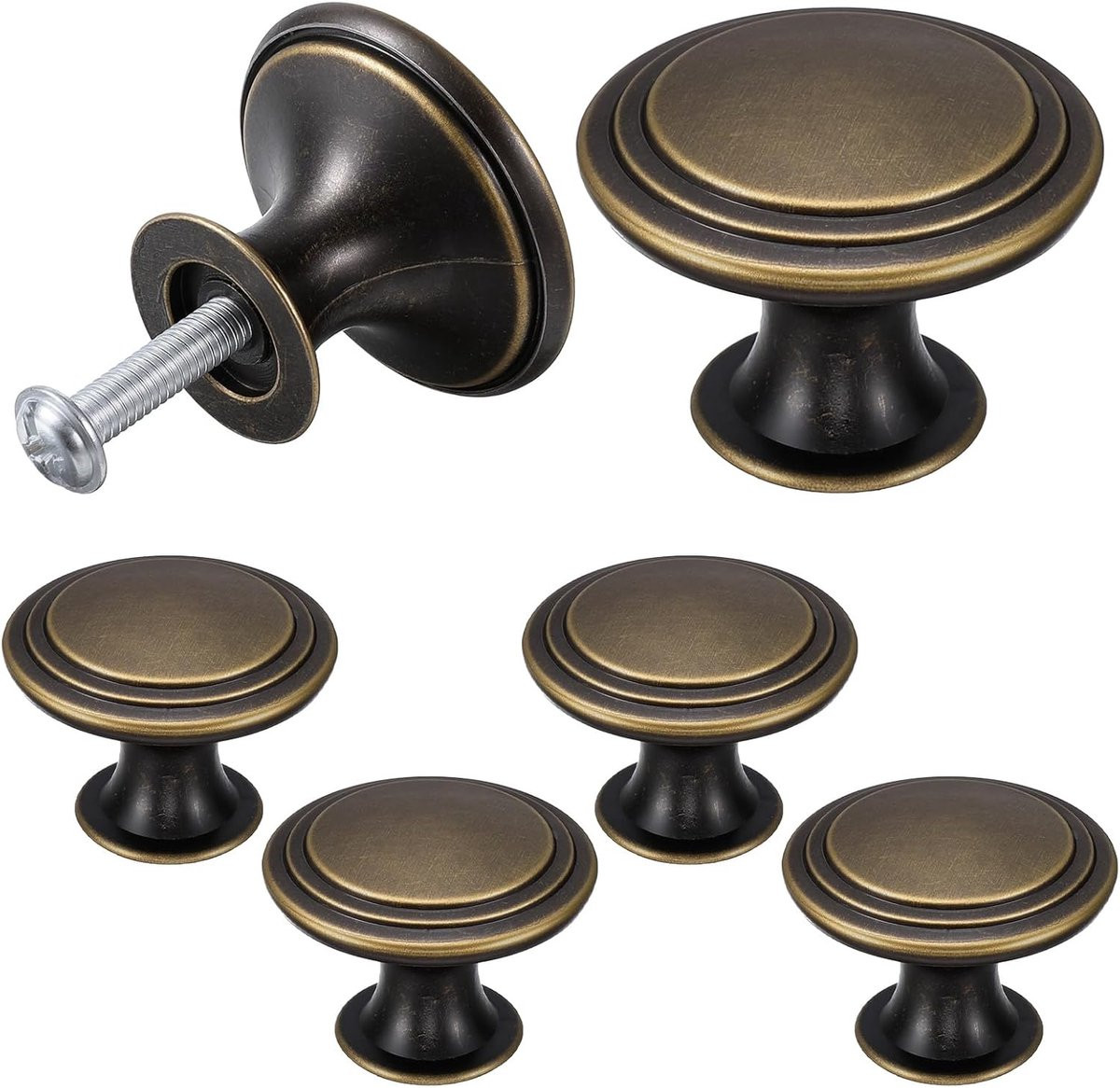 SnelShoppen Set van 6 Vintage Kastknoppen - Antiek Bronzen Ronde Ladehandgrepen voor Keuken en Meubels - 30mm