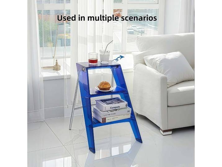 Escabeau pliable en plastique acrylique transparent moderne pour usage domestique, escabeau en A renforcé d'intérieur, escabeau à 3 marches rangable