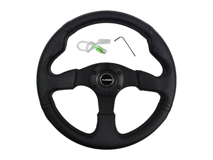 Volant de course classique TIYPEOR 330 mm en cuir PVC noir, volant de simulation de drift de 40 mm pour jeux de course