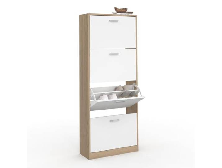 IDMarket - Meuble à chaussures 24 paires KLARK imitation hêtre 4 portes blanches