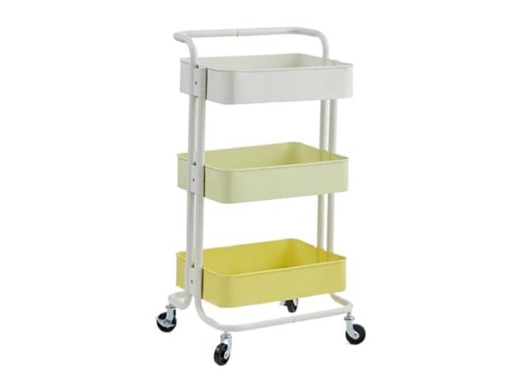 DFHetFH Rollwagen 3-Tier Roll Utility Cart Organisation Lagerwagen for Office Home Küche Küchenwagen(Yellow+beige)