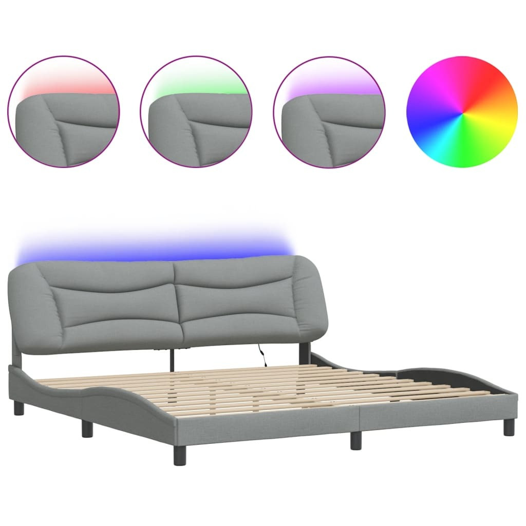 vidaXL Hvar Bedframe met LED-verlichting, lichtgrijs, 200x200 cm