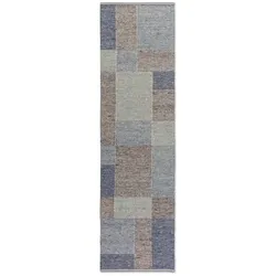 TISCA Läufer Loft 70 x 250 cm Schurwolle Blau