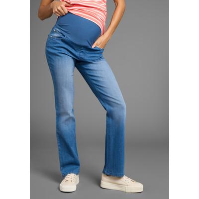 Umstandsjeans NEUN MONATE "Schwangerschaft-Jeans, straight-fit", Damen, Gr. 46, N-Gr, blau (blau stone washed), Denim/Jeans, Obermaterial: 98% Baumwolle, 2% Elasthan, unifarben, bequem lang, Jeans, Umstandsjeans in gerader Form