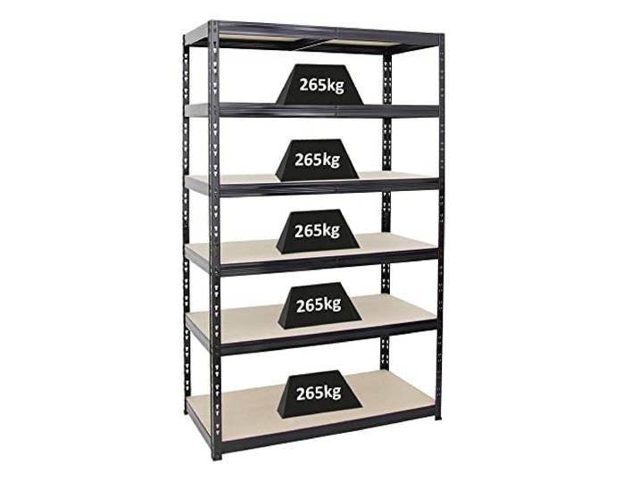 PROREGAL Schwerlastregal Giant Tiger HxBxT 200x120x60 cm Fachlast 265kg, 6-Ebenen, Gesamtlast 1590 kg, Schwarz, Kellerregal, Steckregal, Garagenregal, Lagerregal