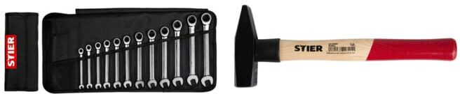 Set Stier Maul-Ringratschenschlüssel-Satz + STIER Schlosserhammer Robust+ 500g