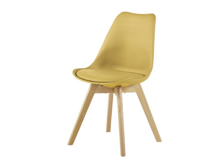 Stuhl im skandinavischen Stil aus Kautschukholz, ockergelb