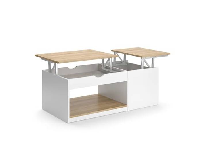 Vicco Couchtisch Avela , Weiß/Sonoma 55 x 110 cm klappbar mit zwei Ablageböden zur flexiblen Nutzung