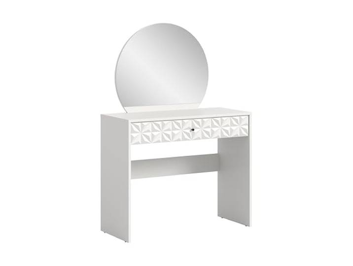 furnling Schminktisch Prima, Make-Up Tisch mit Spiegel, 1 Schublade, Florale Ornamentfräsung, Breite 90 cm, melamin beschichtet, weiß