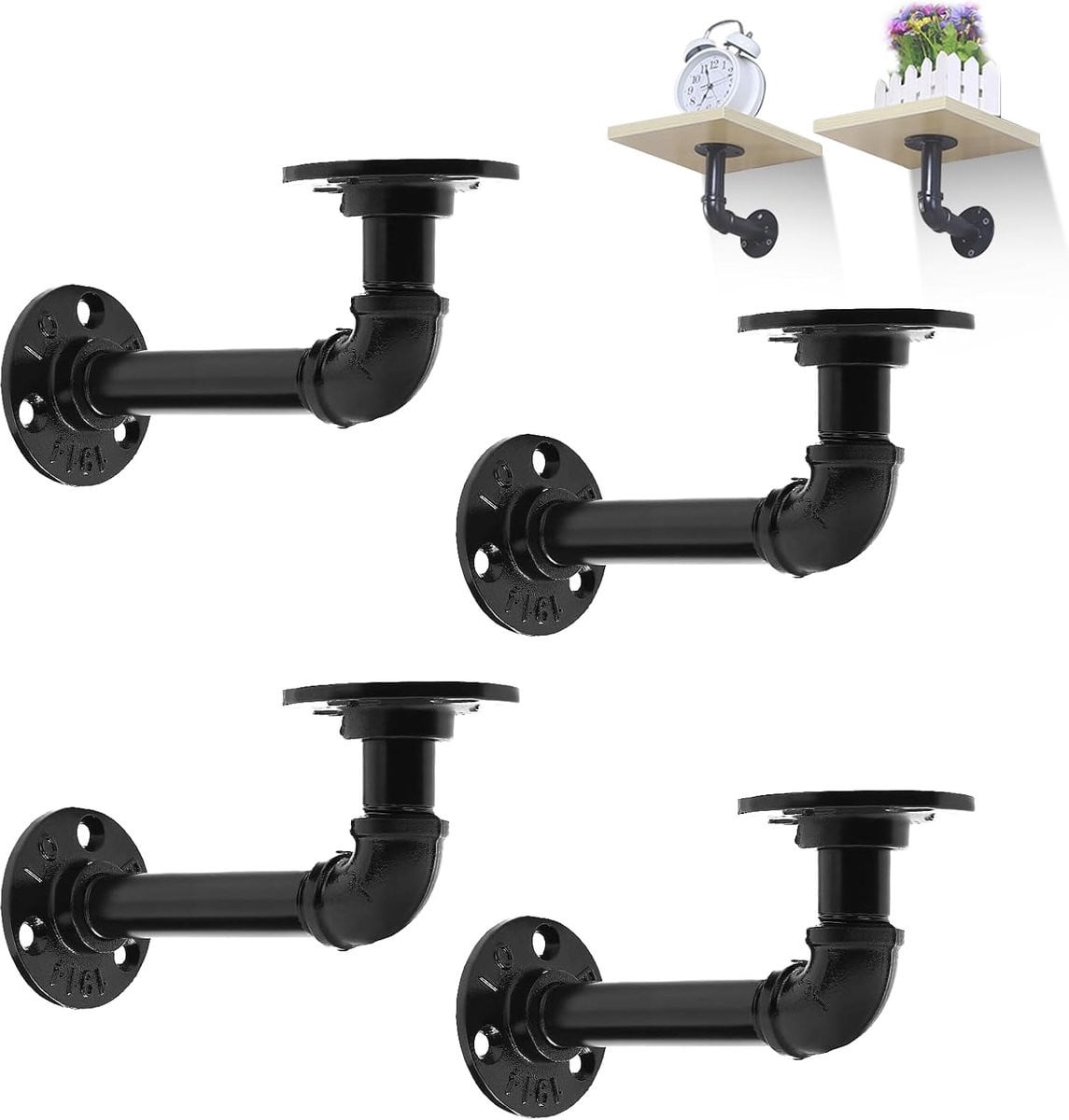 Zwarte industriële planksteunen voor zelfmontage - 14 cm