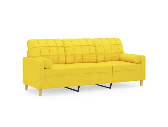 Todiikf 3-Sitzer-Sofa mit Zierkissen Hellgelb Stoff 198 cm Couch Bequemes Polstersofa für Wohnzimmer, Gästezimmer oder Büro, inklusive 2 Zierkissen und Metallgestell für hohe Stabilität.