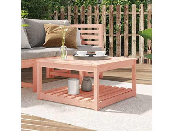 MNCVXAXG Gartentisch 82,5 x 82,5 x 45 cm aus Massivholz von Douglas Unbehandeltes Douglas-Massivholz, Einlegeboden, stabile Tischplatte, robuste Struktur, Terrasse Garten Terrasse