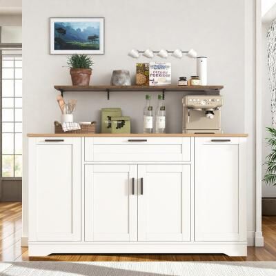 ZWYO HOSIMU "58"" Modern Multi-Functional Storage Sideboard with Sliding Door and 3-Tier Spice Rack for Kitchen, Dining Room"