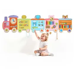 VEVOR Montessori Busy Board 18-in-1 Sensorisches Motorikbrett aus Holz Zug, Lernspielzeug zur Bildung & Frühe Entwicklung für Kita Zuhause, aus MDF-Platten, mit Xylophon Uhr Zahnrädern & Lernelementen