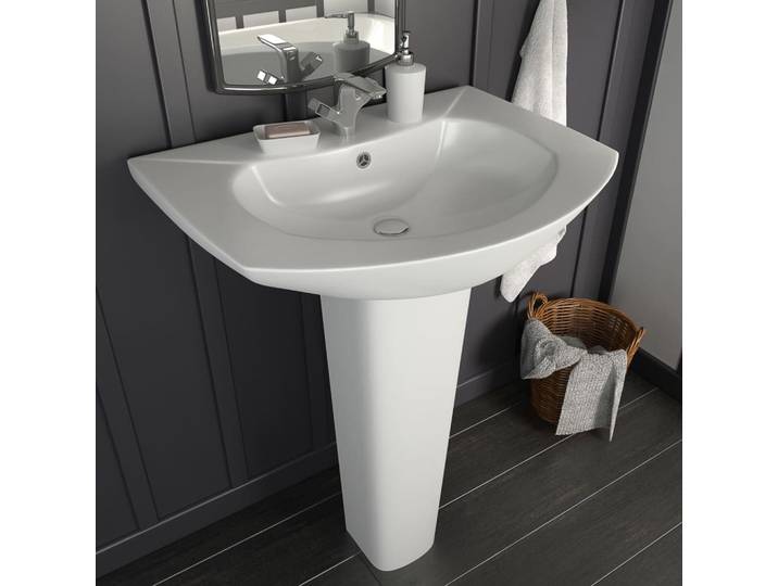vidaXL Freistehendes Waschbecken mit Säule Keramik Weiß 650x520x200 mm