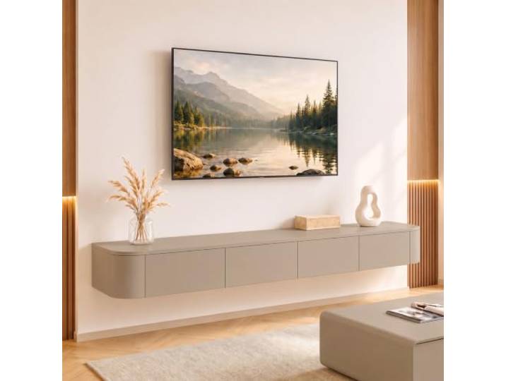 Ribanedy Modernes Schwebendes TV-Regal Wandmontierte Unterhaltungsmedien-Konsole Großes Aufbewahrungs-TV-Bank für Wohnzimmer & Büro (Khaki, 180cm)
