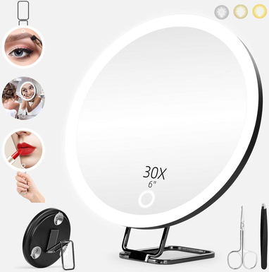 Fusion Finds Magnifying Mirror With LED Light Travel Makeup Mirror & Precision Tweezers Set black