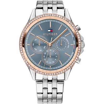 Multifunktionsuhr TOMMY HILFIGER "ARI", silber (silberfarben), Armbanduhren, Damen, Quarzuhr, Armbanduhr, Damenuhr, Datum, Glaskristalle, Edelstahlarmband