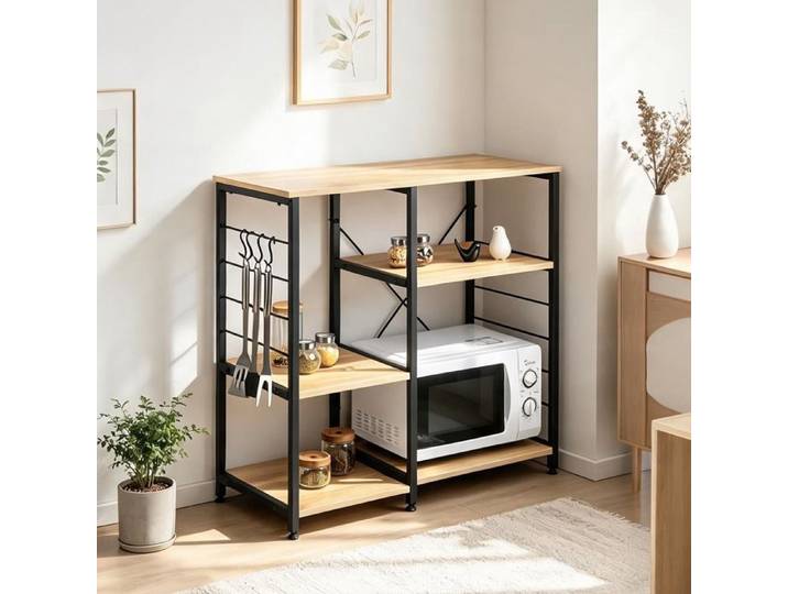 Étagère de rangement autoportante bois et acier 5 niveaux chêne clair 90x40x83 5 cm