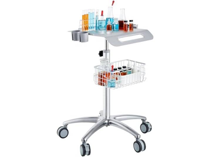 VEVOR Medizinischer Wagen, Salonwagen mit Rädern, Mobiler Rollwagen 68-109 cm Höhenverstellbar, Salonstationen aus Metall für Friseure, Rollender Desktop-Laborwagen für Klinik, Schönheit und Salon
