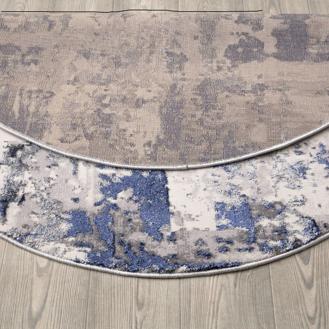 Borough Wharf Stockard Abstract Flokati Area Rug Navy Round 120cm