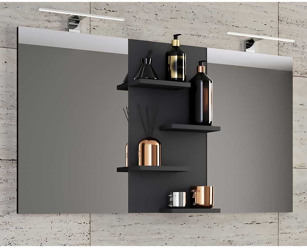 Pharao24.de Badezimmerspiegel modern in Schwarz optional mit Aufbauleuchten