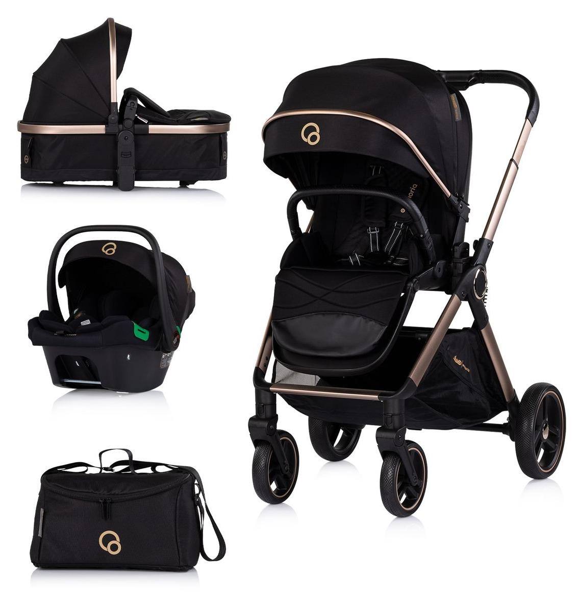 Chipolino Kombikinderwagen Euphoria 3in1 Sportsitz Babyschale umbaubar klappbar schwarz