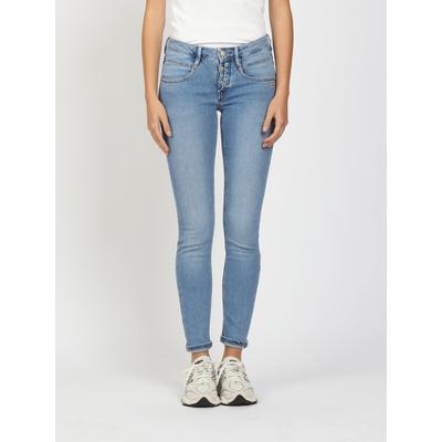 Skinny-fit-Jeans GANG "94MEDINA", Damen, Gr. 26, Normalgrößen, blau (light titan wash), 98% Baumwolle, 2% Elasthan, unifarben, skinny fit lang, Jeans, mit halbverdeckter Knopfleiste