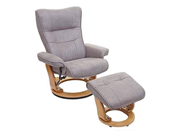 MCA Relaxsessel Montreal - hellgrau, naturbraun Fernsehsessel mit Hocker, Stoff/Textil, 130kg belastbar