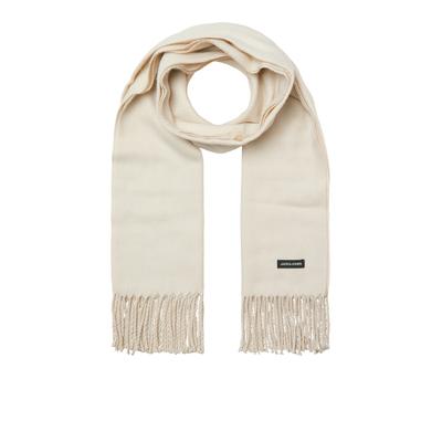 Strickschal JACK & JONES "JACSOLID WOVEN SCARF NOOS", Herren, beige (moonbeam), Strick, Kunstfaser, unifarben, Modetücher, Kunstfaser, mit Fransen