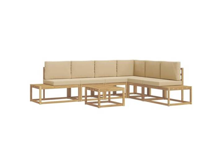 POUFGDR Modulares Sofa für den Außenbereich, 5-teilig, Akazienholz, Weiß Robustes Massivholz, bequeme Rückenlehne, modulares Design, pflegeleicht, neutraler Farbton, Verwendung für Garten und