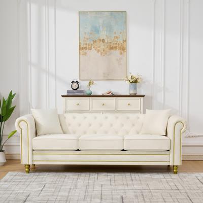 Abrihome "85"" Velvet Sofa with Button Tufted and Gold Gourd-shaped Legs"