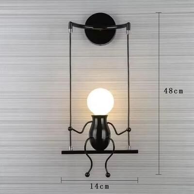 Uplifted Goods Creative Little Man Wall Lamp black Swing Light w o Bulb