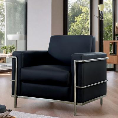 "35.5"" Faux Leather Accent Club Chair with Chrome Metal Frame and Soft Upholstered Seat and No Assembly"
