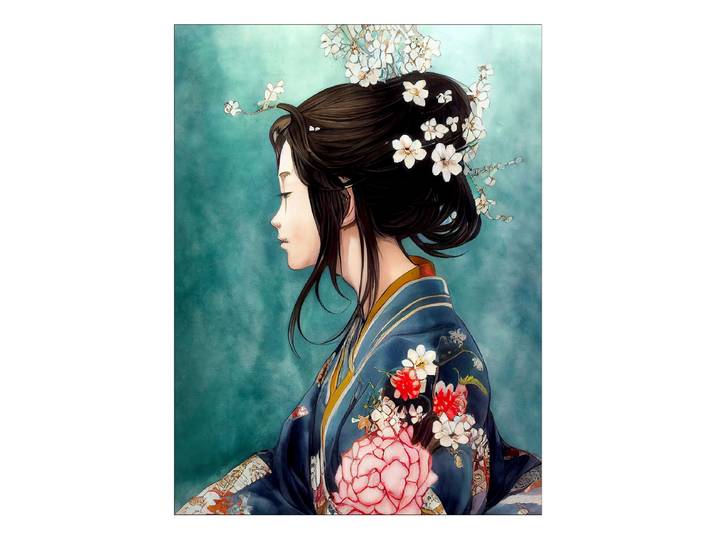 Tableau verre Geisha type B Verre flotté Bleu/Turquoise/Noir 60 x 80 x 1cm
