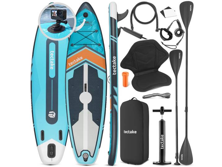 Planche de stand-up paddle 2 en 1, 320 cm, gonflable, kit complet - turquoise/orange