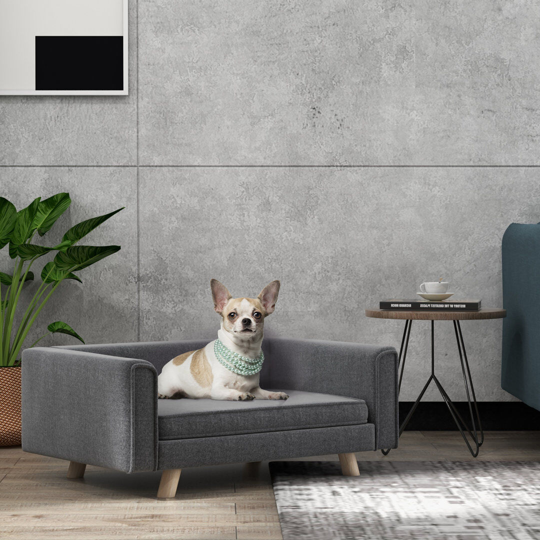 PawHut Elevated Dog Sofa Bed with Cushion for Medium and Small Dogs Grey Grey Medium (20-50lbs)