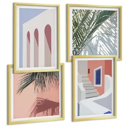 BILDER SET 4er Set - 50x50 cm & 40x60 cm Goldrahmen - Illustrationen der Stadtarchitektur