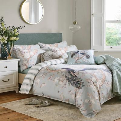 Wendebettwäsche LAURA ASHLEY "Belvedere", bunt (duckegg), B/L: 200cm x 200cm, 1 Stk., 2 Stk., Satin, B/L: 50cm x 75cm & 50cm x 75cm, 3 tlg., Satin, Obermaterial: 100% Baumwolle, Bettwäsche, Wendebettwäsche, mit floralem Munter, inkl.2 Kissenbezüge