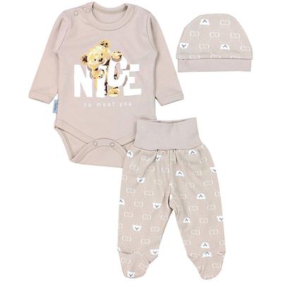 Langarmbody TUPTAM "Set Baby Bekleidungsset Langarmbody Hose Mütze3 teilig", Jungen, Gr. 62, N-Gr, braun (bärchen beige), Obermaterial: 100% Baumwolle CO., Bodys