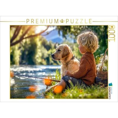 CALVENDO Puzzle Zwei Abenteurer warten auf den großen Fang | 1000 Teile Lege-Größe 64x48cm Foto-Puzzle für glückliche Stunden