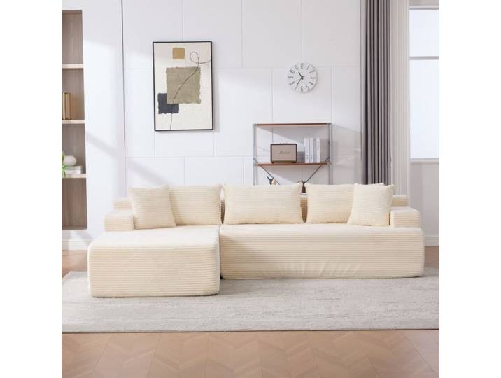 Bladez - Canapé d'angle 4 places Canapé modulable compressé avec méridienne gauche en chenille - Beige