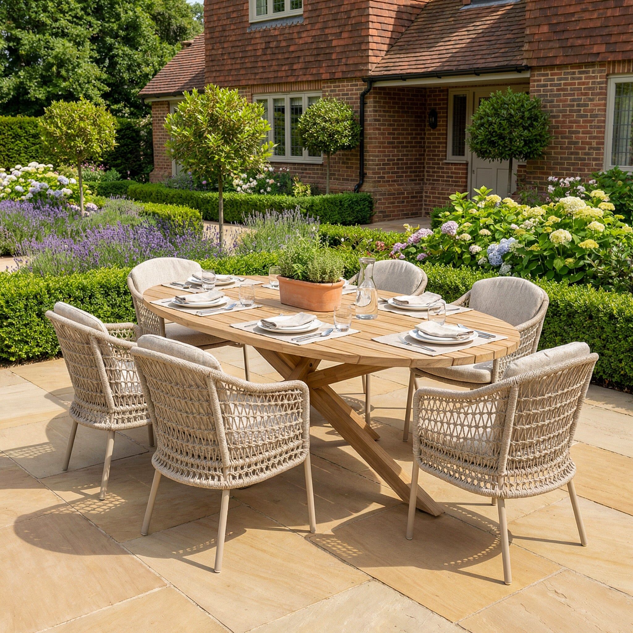 4 Seasons Outdoor Puccini 6 Seat Oval Dining Set in Latte
