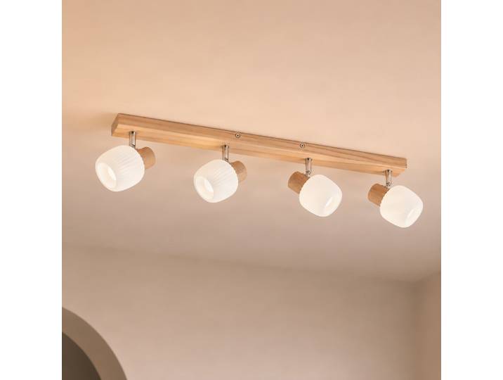 Spot pour plafond Darla, à 4 lampes, blanche/couleur bois - Lindby - Couloir - Multi-ampoules