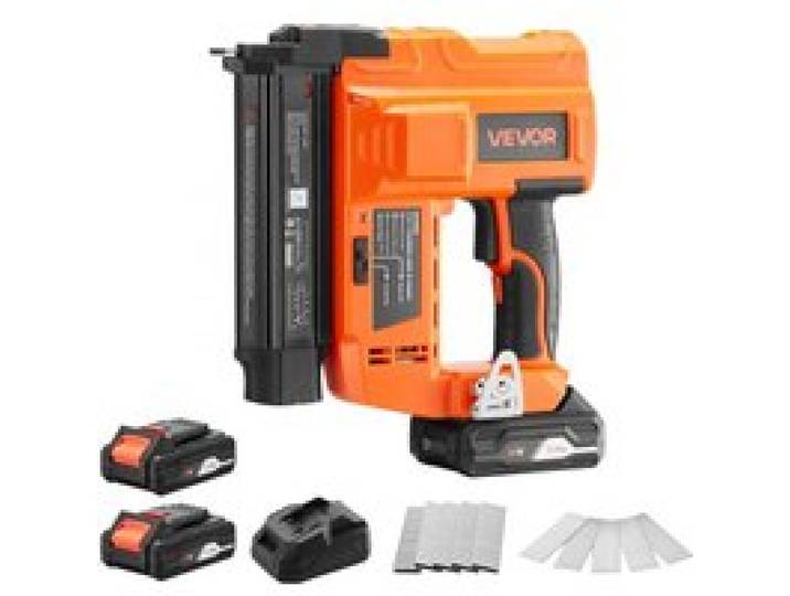 VEVOR Agrafeuse Cloueuse sans Fil 2-en-1, Cloueur Calibre 18, Pistolet à Clous Fins DC 20 V, 500 Clous et 500 Agrafes, 2 Batteries Li-ion 2,0 Ah et Chargeur, pour Travail du Bois Menuiserie Rénovation