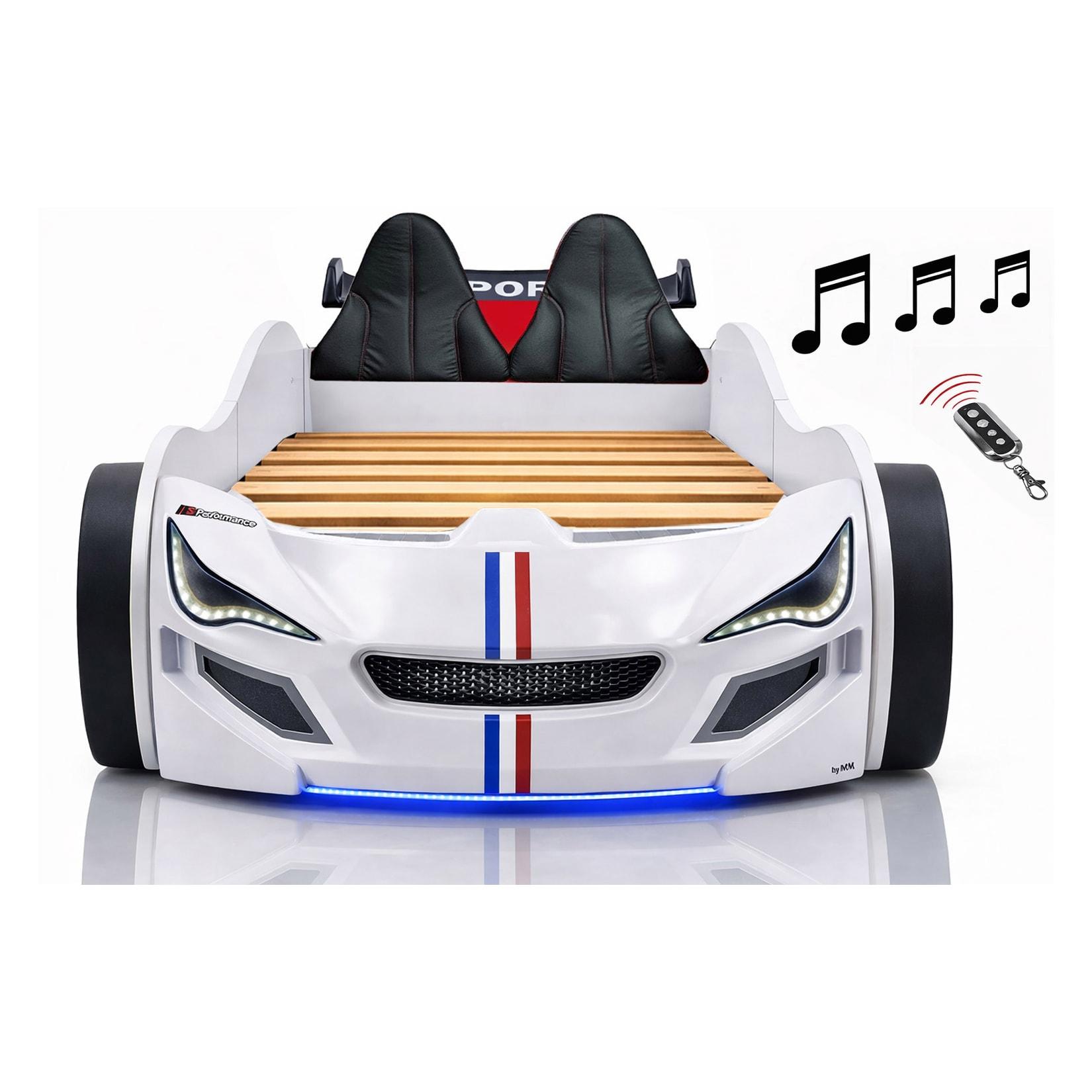 Autobett Kinder 90x200 Jungen LED Leuchte Unterbodenbeleuchtung Sound Fernbedienung