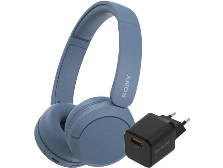 Sony WH-CH520 Blauw + BlueBuilt Quick Charge Oplader met Usb A Poort 18W Zwart