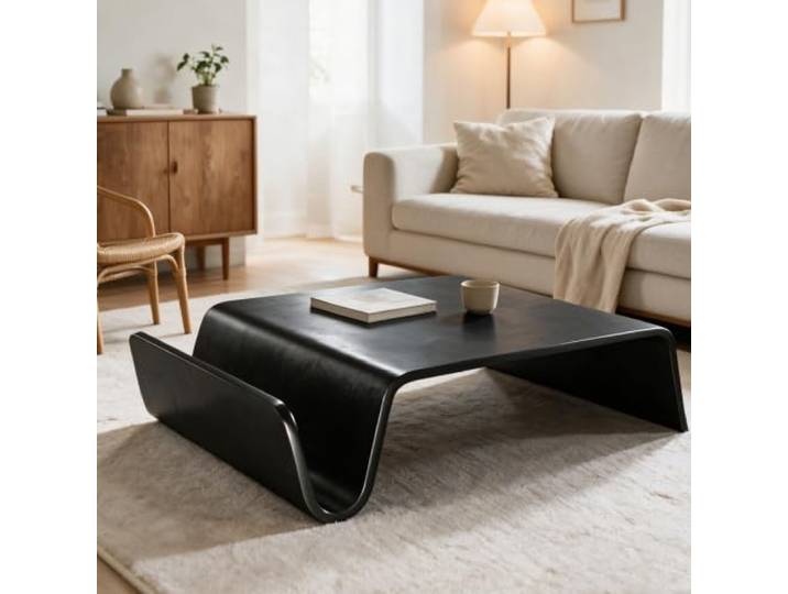 Künstlerischer Luxus-Couchtisch aus handgefertigtem gebogenem Edelholz Exklusiver Couchtisch aus Biegeholz, massive Esche & Nussbaum, sofort nutzbar ohne Montage(Black)