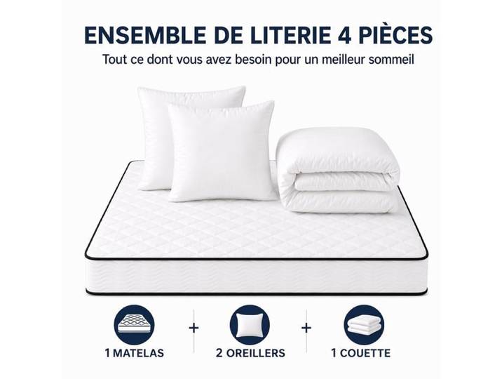 Matelas 140x200 Mousse à mémoire de forme 16cm Fermeté moyenne Livré avec ses accessoires de literie inclus