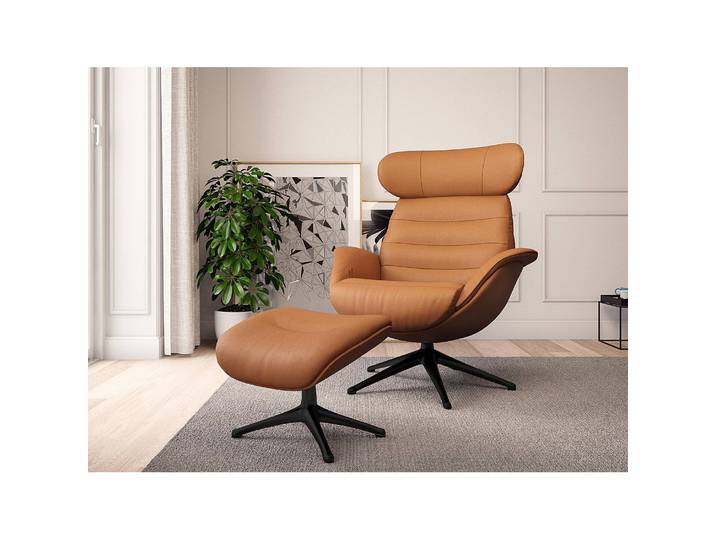 Polsterhocker LESO 44 x 39 x 49cm Braun/Cognac Schwarz Echtleder Danbi: Cognac